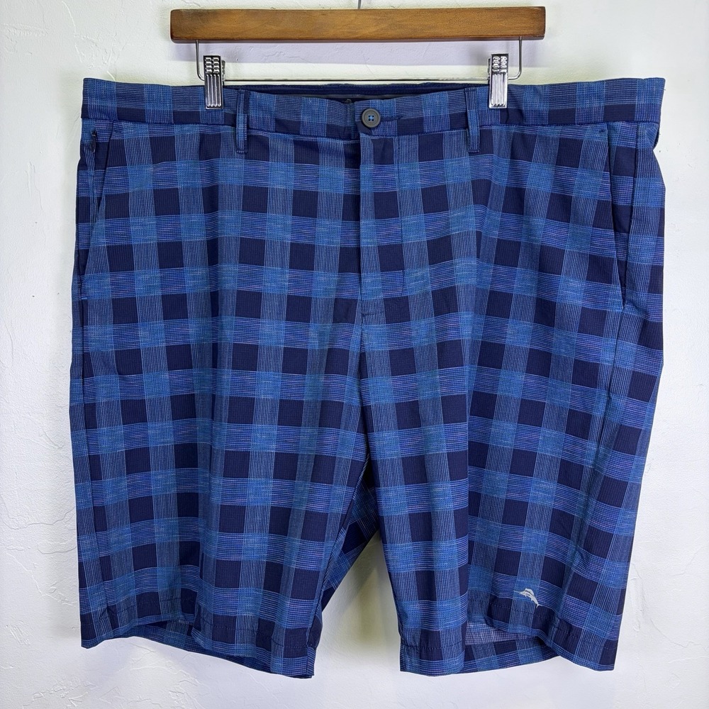 Tommy Bahama Tech and Caicos Island Men's Shorts Size 42 Martime Blue Plaid